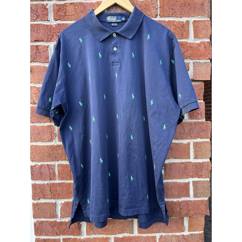 Vintage Polo Ralph Lauren Shirt Mens XL All Over Pony Monogram Graphic